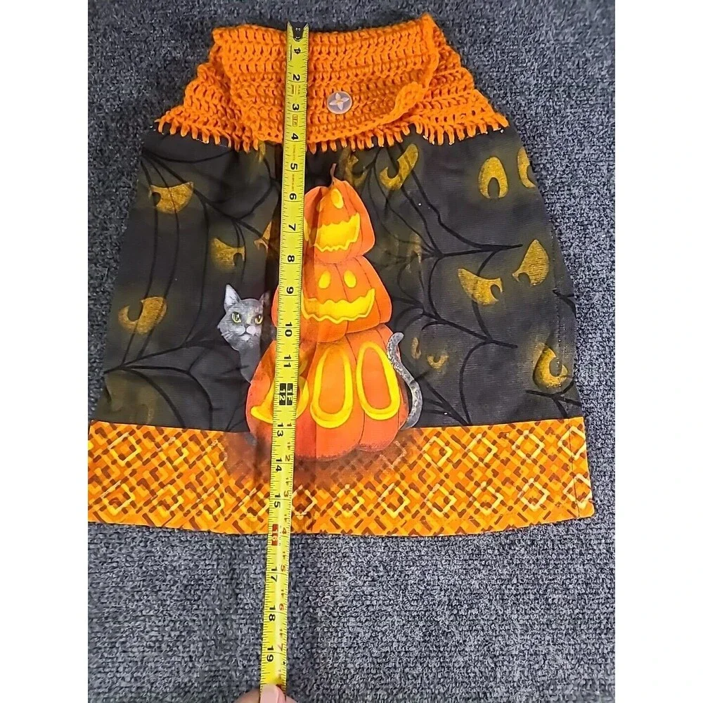 NEW  Handmade Crochet Halloween Kitchen Oven Door Hanging Towel Pumpkin Cat